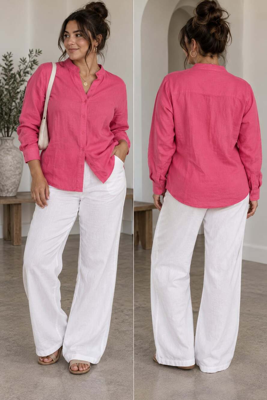 Jones New York Sport Pink Linen Mandarin Collar Shirt M
M164